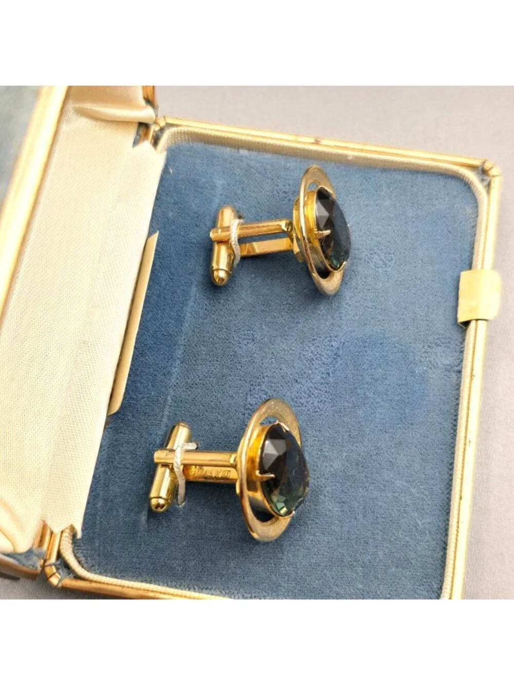 Vintage Dante Edizione Limité Tourmaline Gold Tone Cufflinks NOS Formal Jewelry